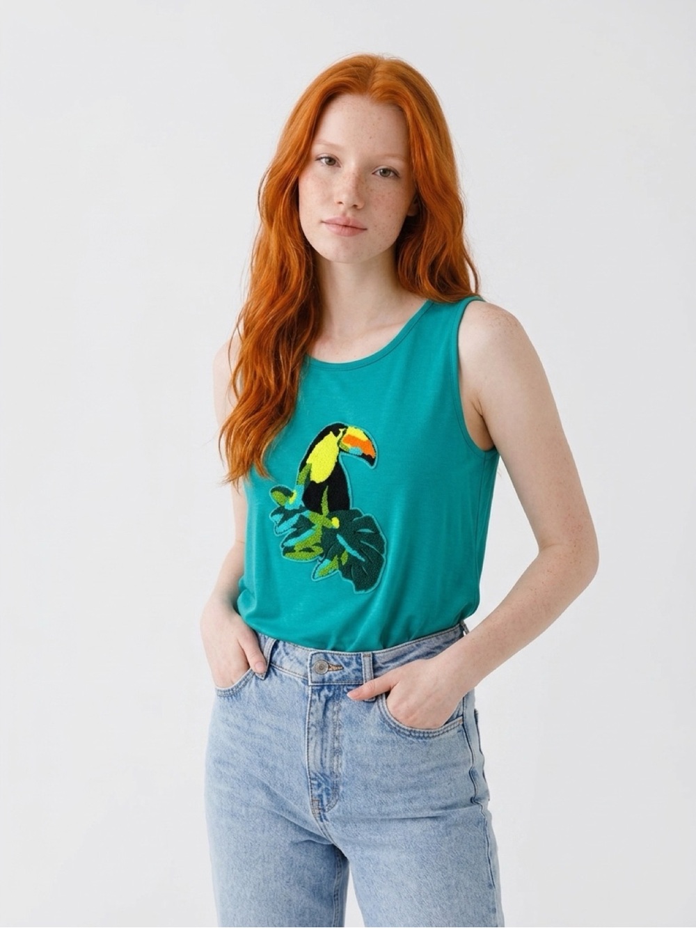 Cupio Teal Toucan Graphic Tank Top